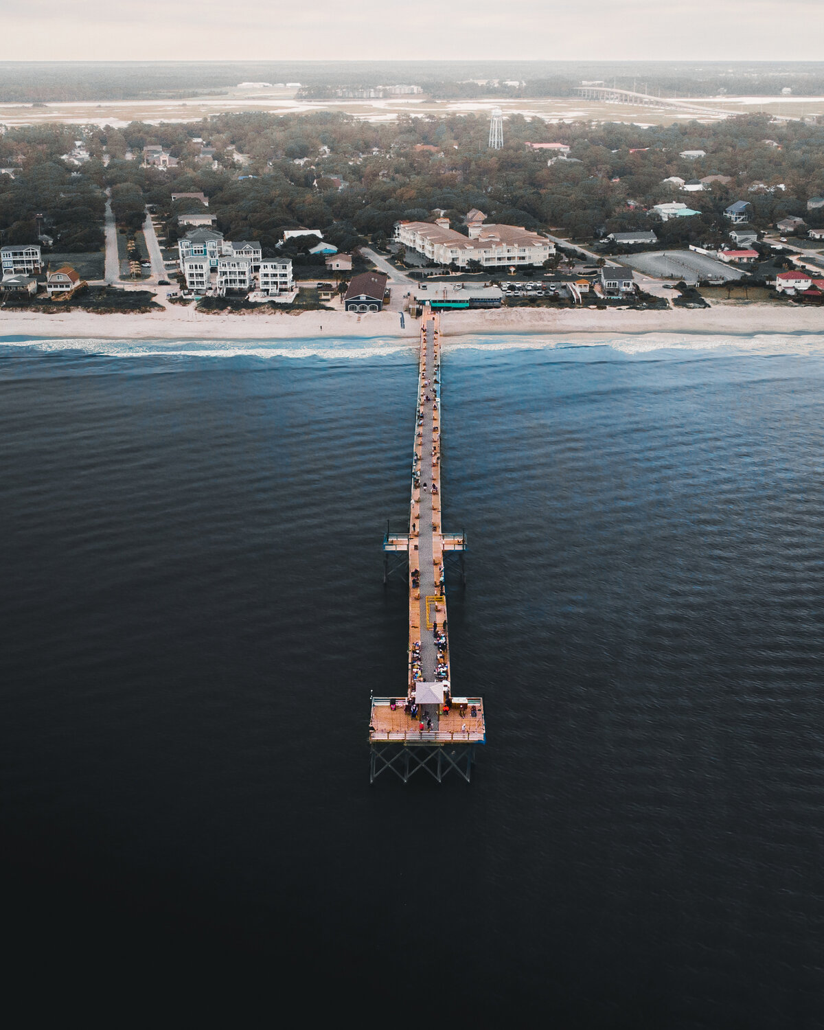 Crowded Fishing Pier, Aerial View